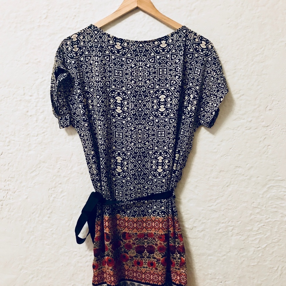 PROMOD Print Dress With Belt Black/Red Size S